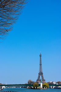 View of cityscape against blue sky