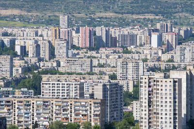 High angle view of buildings in city