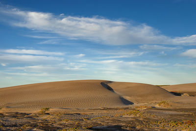 Sand dunes in desert against sky