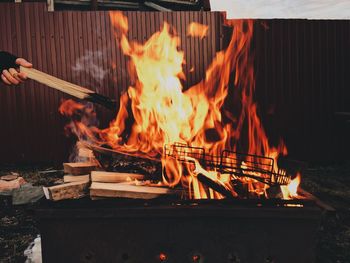 Close-up of burning fire at night