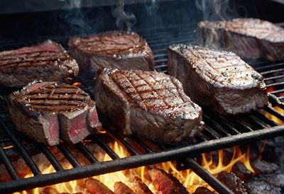 Close-up of meat on barbecue grill