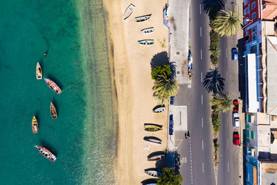 Aerial view of road by beach