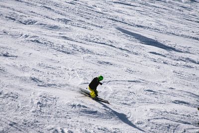 High angle view of person skiing on snow