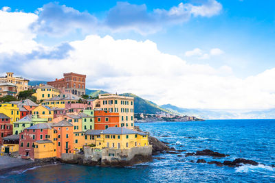 Genoa, italy boccadasse marina panorama, village on the mediterranean sea with colourful houses.