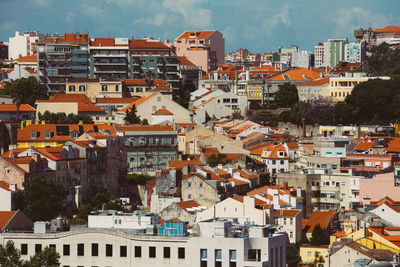 High angle view of townscape against sky