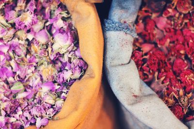 Close-up of flowers in sack