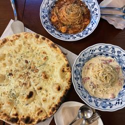 High angle view of pizza on table