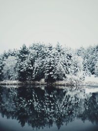 Close-up of frozen lake against clear sky