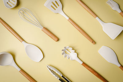 High angle view of fork and spoon on table