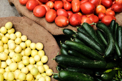 High angle view of fruits for sale at market stall