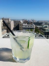 Close-up of drink against clear sky