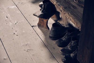 High angle view of shoes on floor