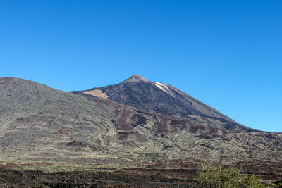 Scenic view of mountains against clear blue sky