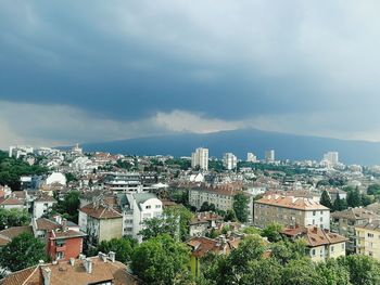 High angle view of townscape against sky