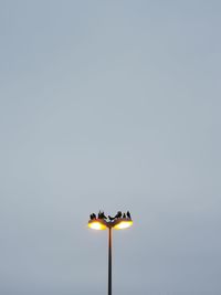 Low angle view of illuminated street light against sky