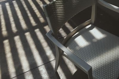 High angle view of chair on table