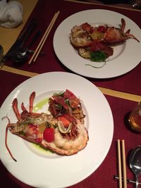 Close-up of meal served on table