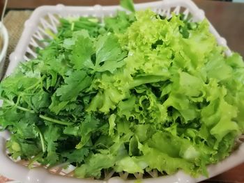 High angle view of chopped vegetables in plate