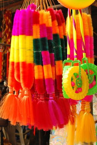 Close-up of multi colored decorations for sale in market