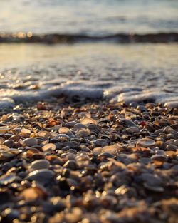 Close-up of stones on beach