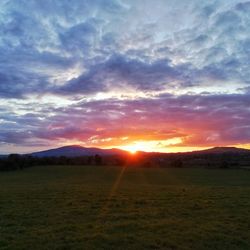 Scenic view of field against sky during sunset