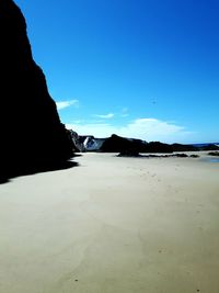 Scenic view of beach against clear blue sky