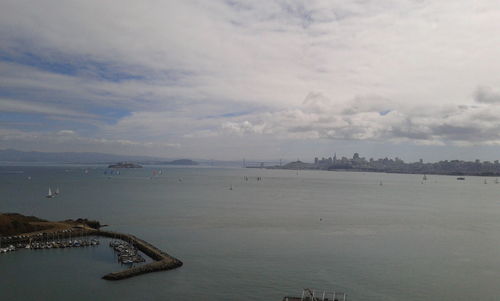 Scenic view of sea against cloudy sky