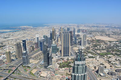 High angle view of buildings in city