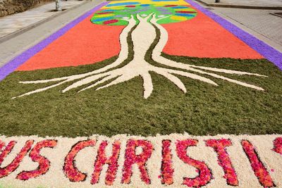 Street decorated with flowers at the corpus christi festival