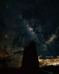 Silhouette trees against sky at night