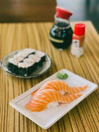 Close-up of sushi on table