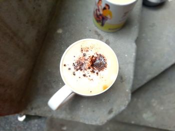 High angle view of coffee on table