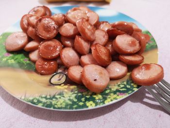 High angle view of meal served in plate on table