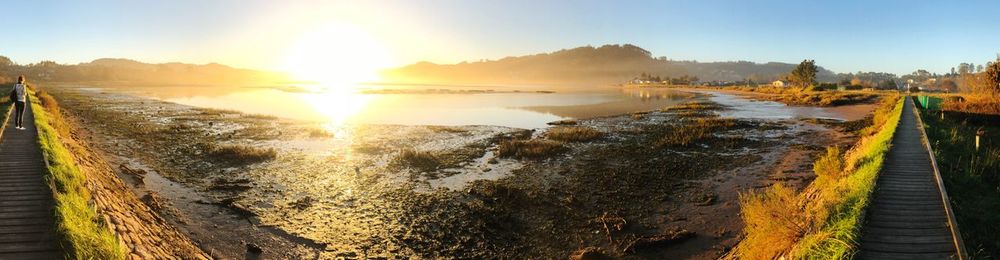 Panoramic view of sea against sky during sunset