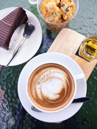 High angle view of coffee on table