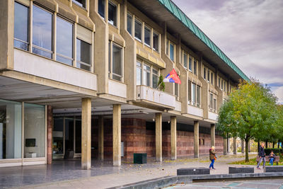 Low angle view of buildings in city against sky