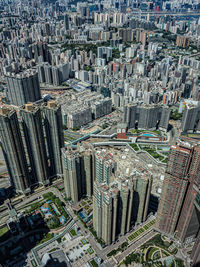 High angle view of buildings in city