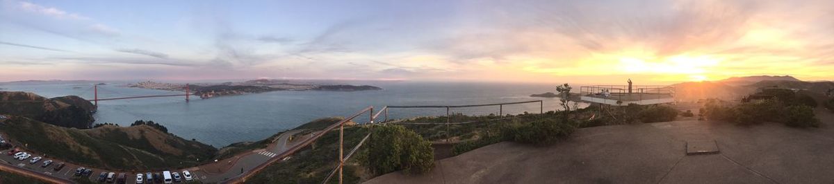 Panoramic view of suspension bridge over sea