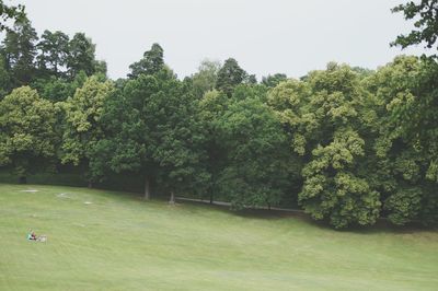 Scenic view of golf course against sky