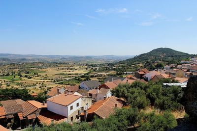 High angle view of townscape against sky