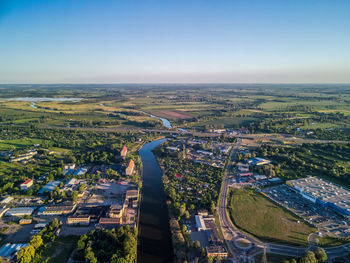 High angle view of cityscape against sky