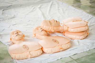 Close-up of cpr dummies