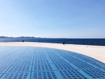 Scenic view of sea against clear blue sky