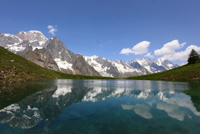 Idyllic shot of mountains against sky reflection in lake