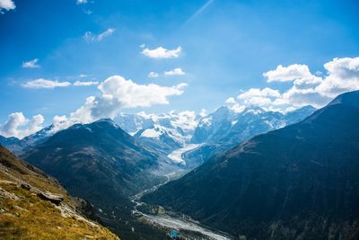 Scenic view of mountains against cloudy sky