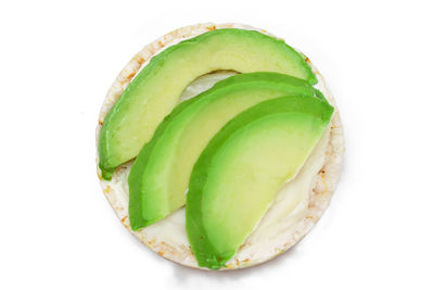 High angle view of avocado against white background
