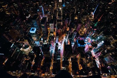 Aerial view of cityscape at night