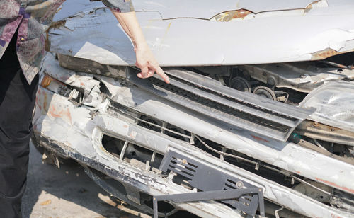 High angle view of man working on car