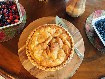 High angle view of dessert in plate on table