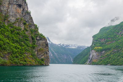 Panoramic view of geiranger fjord near geiranger seaport, norway. norway nature